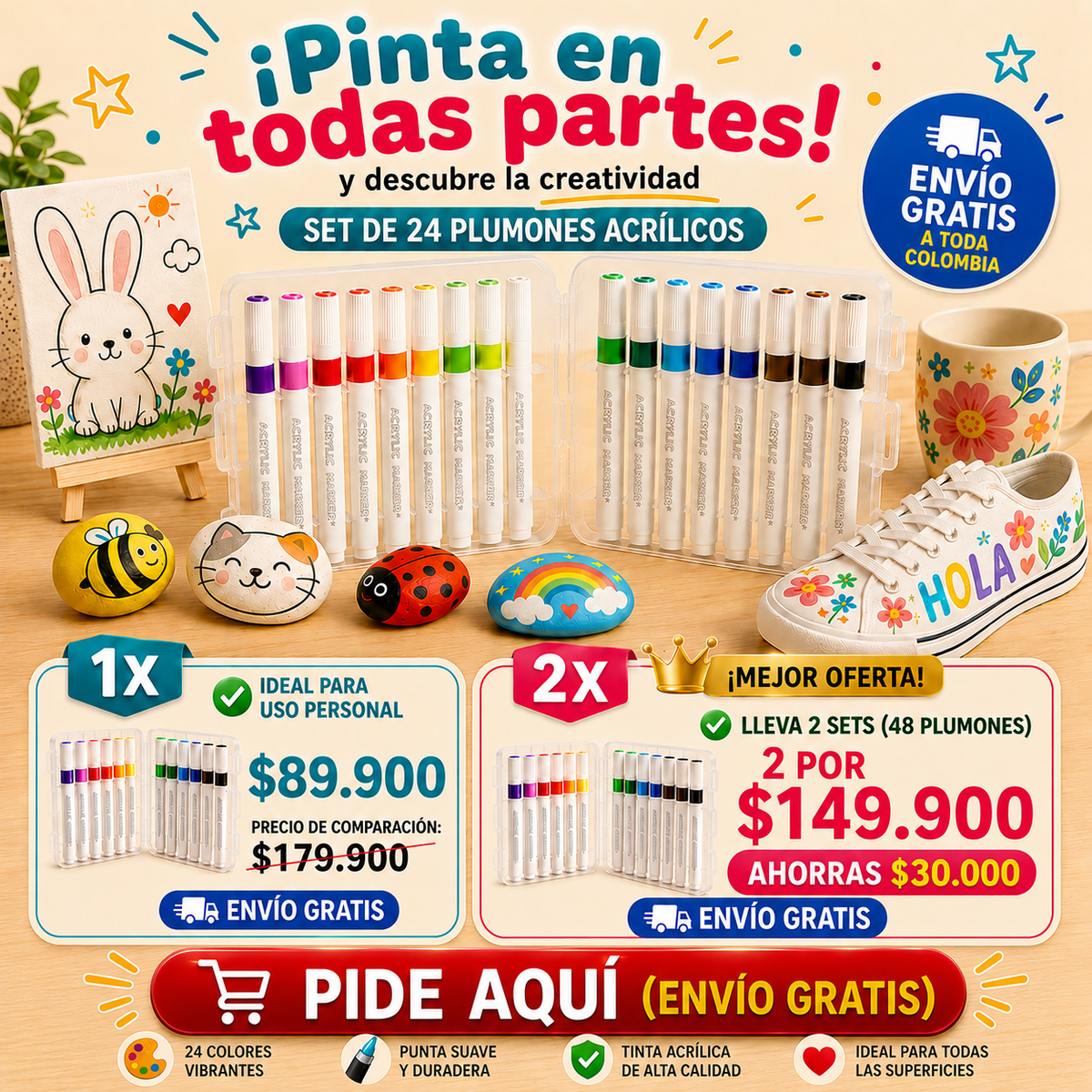 SET MARCADORES ACRILICOS X24